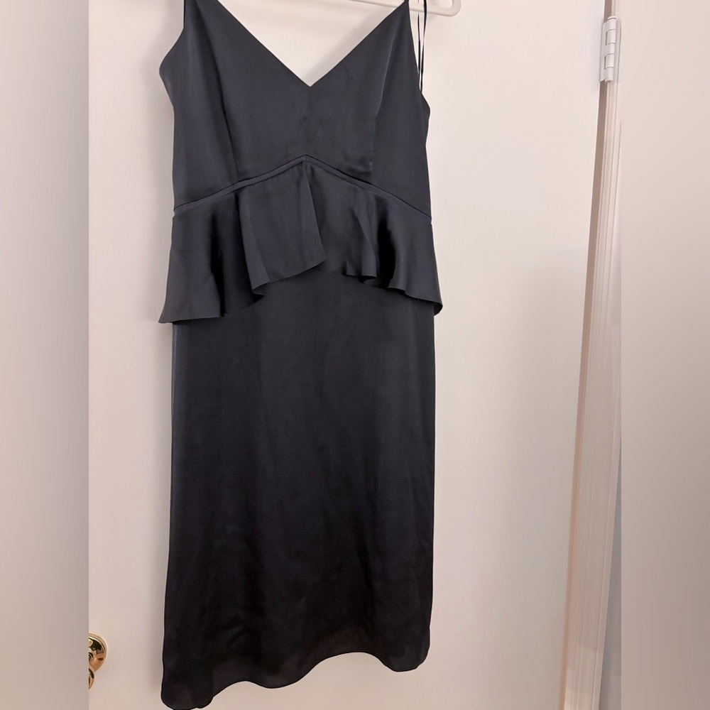Banana Republic Satin Peplum Dress in Navy Blue
